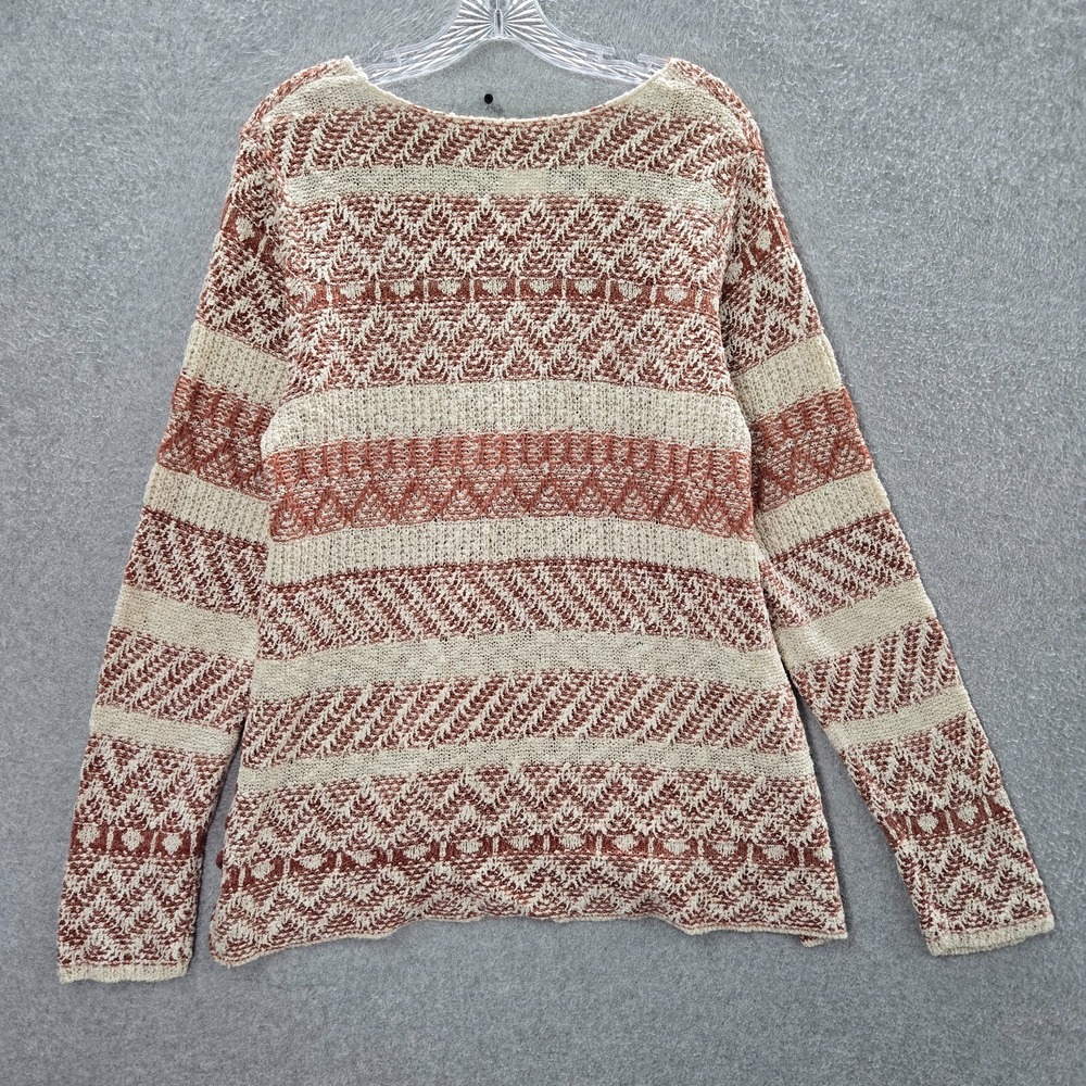 Knox Rose Women Sweater 2XL Brown Striped Pointelle Knit Beach Boho‎ - Picture 9 of 10